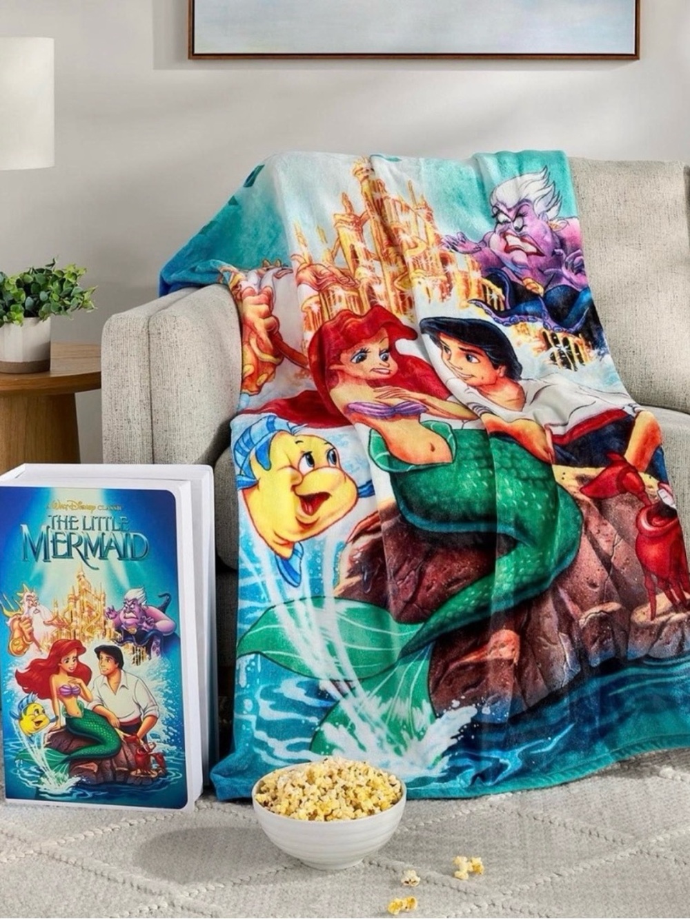 Disney Little Mermaid Plush Throw Blanket - Teal, Green, Red, Blue